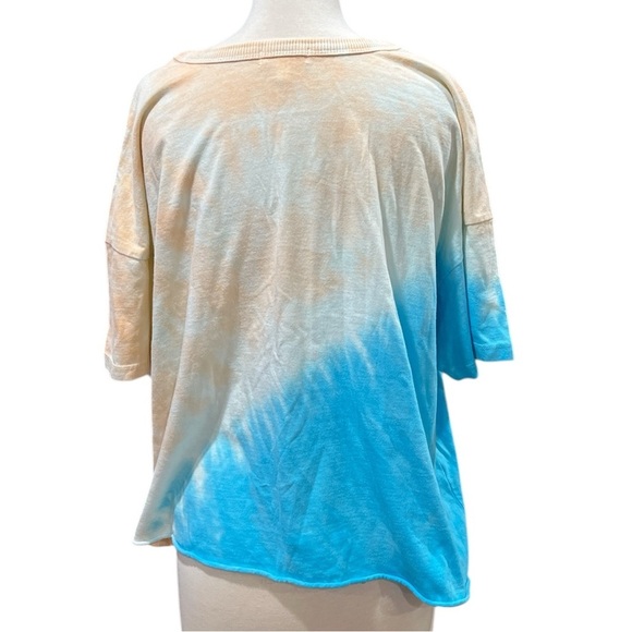 Abound Women's Blue and Orange Raw Edge Hemline Crewneck Tee Shirt XL - Picture 3 of 6